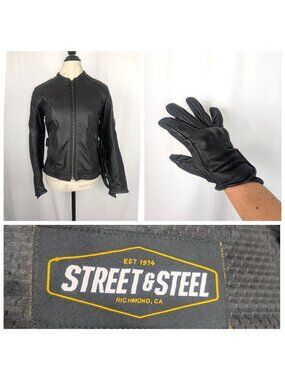 Street Steel Athena Black Leather Moto Jacket Small Gloves